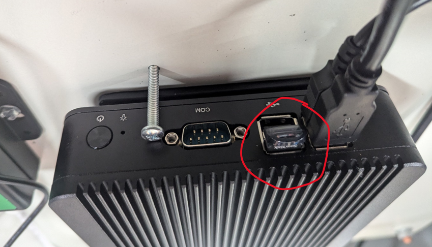 Miniature USB drive installed in the upper-right USB port.